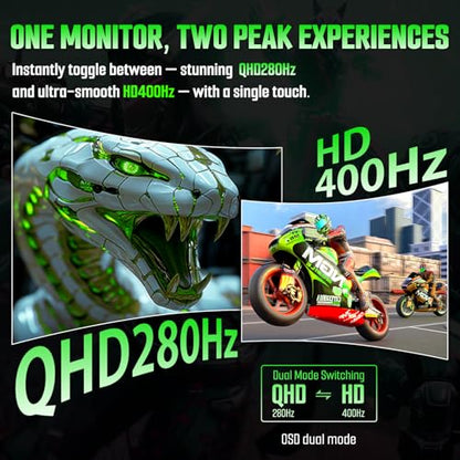 SANSUI 27 Inch 280Hz Curved Gaming Monitor,WQHD 280Hz / HD 400Hz Dual Mode,1500R Curved Computer Monitor, HDR400 135% sRGB 5000:1 Contrast Ratio, PIP/PBP,OD 1ms AI Crosshair,HDMI2.1 * 2, DP1.4,VESA - size: 27