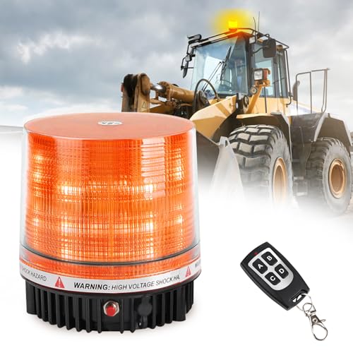 LED Remote Control Wireless Battery Beacon Amber Light | Magnetic Rechargeable Rotating Strobe Flashing Emergency Rooftop Warning Hazard Safety Lights for Trucks, Plow Vehicles