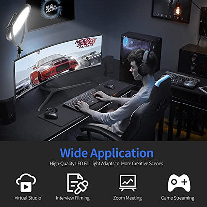 GVM Desk Mount LED Video Light, 10'' Round Key Light with Built-in Diffuser and LCD Display, Bi-Color Professional Light for Game/Studio/Streaming/YouTube Video Shooting, APP Control CRI 97+