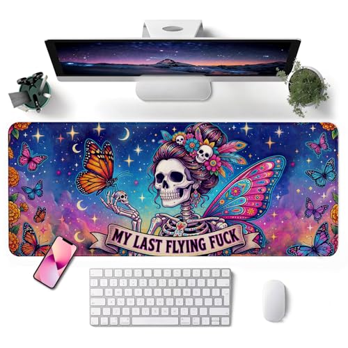 Mouse Pad, Desk Mat, 31.5x11.8in Large Mousepad | Desk Pad with Stitched Edge & Rubber Non-Slip Bottom, Gaming Mouse Pad, Mousepad for Home, Office, Butterfly Skeleton - color: Butterfly Skeleton