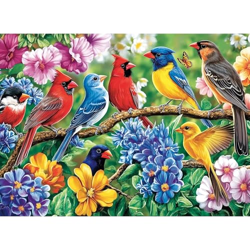 300 Piece Puzzles for Adults – Colorful Birds & Blooming Flowers Jigsaw, Relaxing 300 Piece Puzzles for Adults Large Piece, for Puzzle Fans, Kids & Seniors (20.5" x 15") - color: Spring Colorful Birds