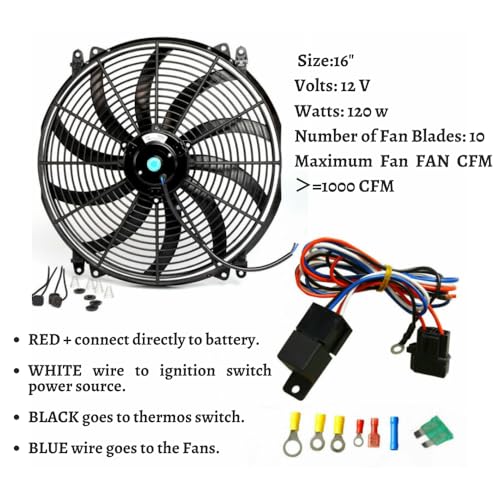 16" Universal Slim Fan 3500FCM Push Pull Electric Radiator 12V Mount Kit | Universal 16" Electric Fan,16" Cooling Fan