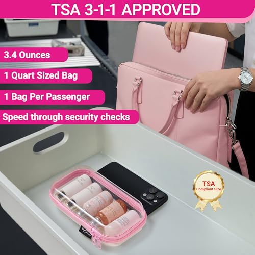 YQBRAO 4-Pack Clear Hard Shell Zipper Case, 1.2mm Ultra-Thick Diaper Bag Organizer Pouches, Rigid Self-Standing Travel Makeup Bags with YKK Zippers, TSA Approved, Pink - color: Pink, size: 4 Pack(S)