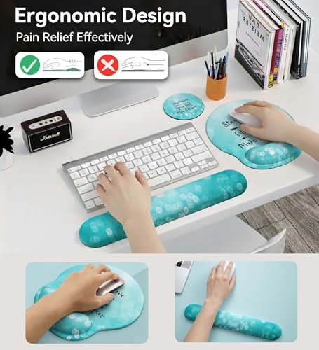 Mouse Pad with Keyboard Wrist Rest,Ergonomic Mouse Pad Wrist Support PU Base with Coaster,Mousepad with Nonslip Base for Computer Laptop Keyboard Home&Office - color: B-Glitter Green