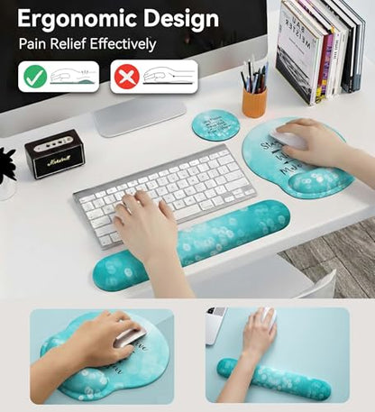 Mouse Pad with Keyboard Wrist Rest,Ergonomic Mouse Pad Wrist Support PU Base with Coaster,Mousepad with Nonslip Base for Computer Laptop Keyboard Home&Office - color: B-Glitter Green