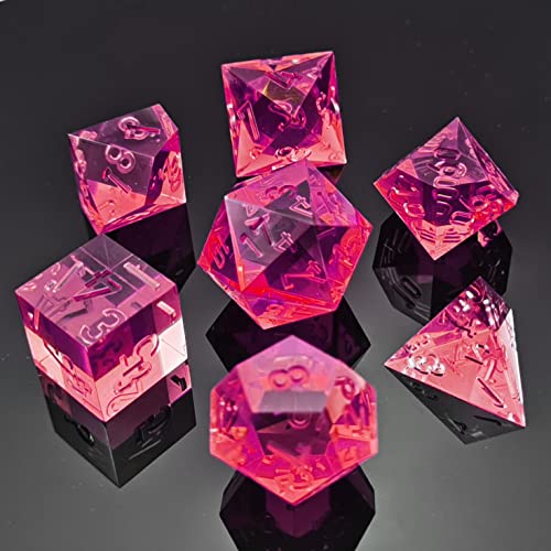 Bescon Crystal Clear (Unpainted) Sharp Edge DND Dice Set of 7, Razor Edged Polyhedral D&D Dice Set for Dungeons and Dragons Role Playing Games, WineRed Color - color: Winered
