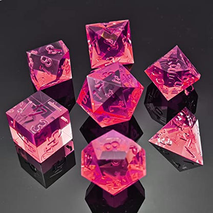 Bescon Crystal Clear (Unpainted) Sharp Edge DND Dice Set of 7, Razor Edged Polyhedral D&D Dice Set for Dungeons and Dragons Role Playing Games, WineRed Color - color: Winered