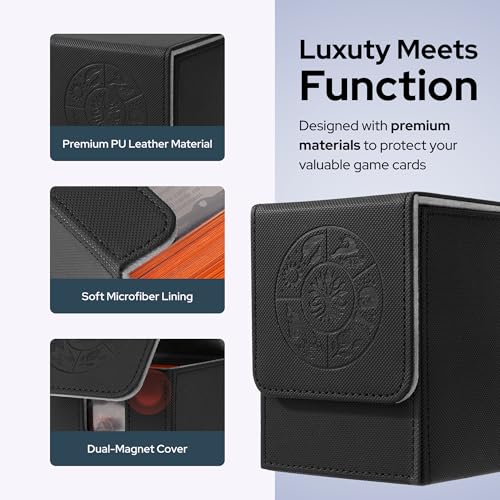 MTG Commander Deck Box - Holds 100+ Cards, Magnetic Closure | Premium PU leather fits 100+ single-sleeved cards durable magnetic closure ideal for TCG/CCG - color: Black, size: 100