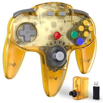 KIWITATA Wireless N64 Controller for Switch Console, 2.4GHZ N64 Remote Joystick Game Controller Compatible with Switch(1,2), Raspberry Pi, MAC, Windows 7/8,10,11 Clear Yellow - color: Clear yellow