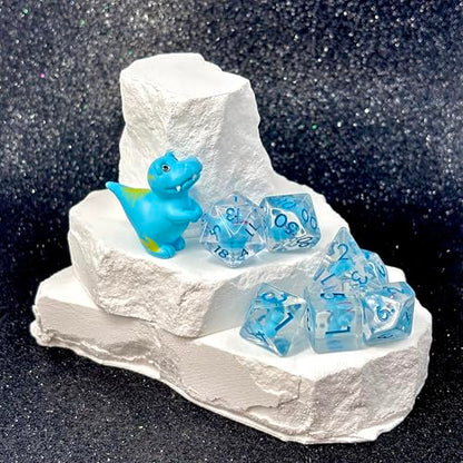 Sage's Portal Animal Familiars Resin DND Dice Set Polyhedral Dice Set for Dungeons and Dragons RPG Pathfinder Tabletop TTRPG (Blue T-Rex + Figurine) - color: Blue T-rex + Mini Figure, style: Dice Set +Mini Figure