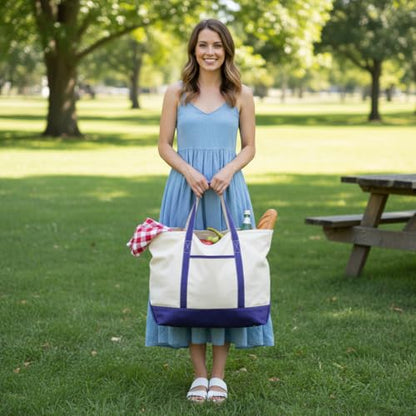 Extra Large Heavy Duty Canvas Tote Bag - 22 Inches Wide, Zipper Top, Sturdy, Double Stitched, 100% Cotton, Reusable, Washable - Perfect for Picnic, Grocery, Beach, and Shopping Bag (Navy Blue) - color: Navy Blue