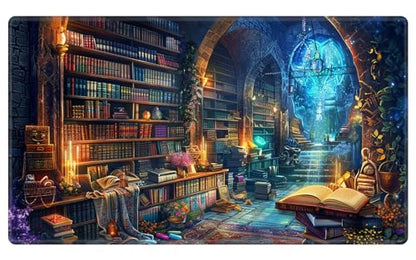 Card Playmat 70 x 40 cm Game Mats Tabletop Magic for MTG/TCG Cards, Trading Card Game Playing Stitched Commander Deck Gaming Desk Duel Mat Card Gameplay Mats, Magical Library - color: Magical Library, size: 27.5"X15.7"