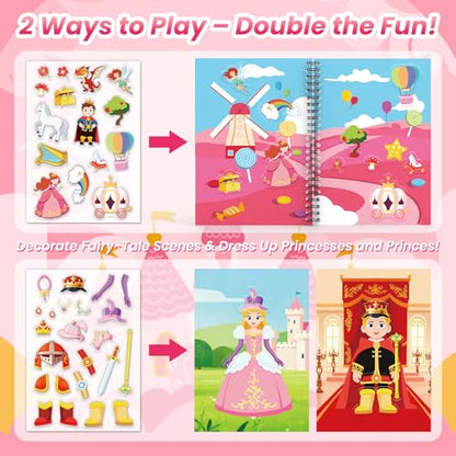 Princess Reusable Sticker Book for Toddlers, DIY Make-a-face Jelly Stickers | Make A Face & Scene Decoration Play, 56 Washable&Reusable Jelly Stickers, Portable Travel Friendly, Airplane Trip Essentials - style: Princess