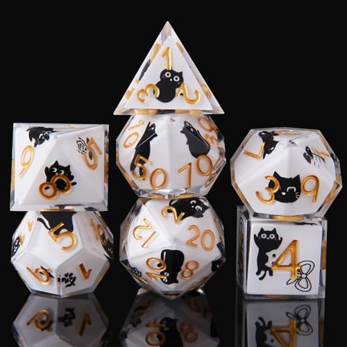 Cute Cat DND Dice Set ，7Pcs Sharp Edge Resin Suitable for Dungeons Dragons Dice Polyhedral Roleplaying Games Dungeons and Dragons RPG MTG Table - color: Cat