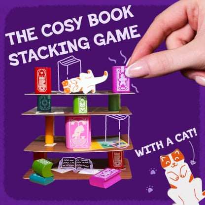 Alley Cat Games Bookshelf, Ages 8+, 2-4 Players | Cooperative Stacking Game, Skill & Balance Card and Book Tower Game in Travel Tin, Cooperative Tabletop Challenge