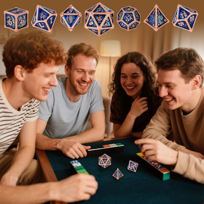 Metal Dice Set, Fly Dragon Pattern, 7pcs Polyhedral Metal DND Dice Set, DND Starter Set, D&D Gifts with Gift Box, Role Playing Board Games Accessories, Blue ﻿ - color: Blue