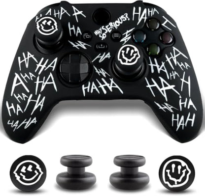 White HAHA Silicone Controller Skin Kit only for Xbox Series S/X | Anti-Slip Controller Case with 2 Thumb Grip Cover & 2 Elevated Base - color: Black&White