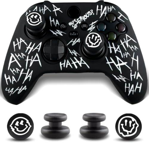 White HAHA Silicone Controller Skin Kit only for Xbox Series S/X | Anti-Slip Controller Case with 2 Thumb Grip Cover & 2 Elevated Base - color: Black&White