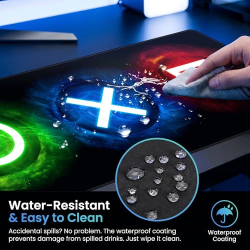 Gamepad Button Big Mouse Pad Large, Gaming Controller‌ Mouse Pad Desk Pad, Long Computer Keyboard Mouse Mat Mousepad with Non-Slip Base and Stitched Edge for Gaming and Office (×○△□, 35.4" x 11.8") - color: ×○△□, size: 35.4L x 11.8W inches