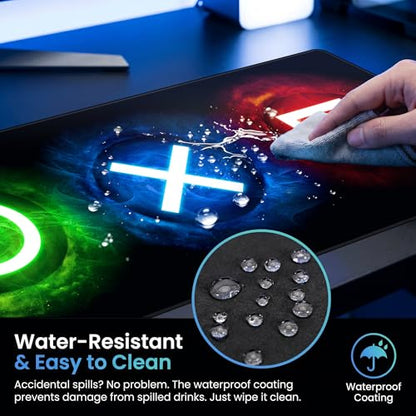 Gamepad Button Big Mouse Pad Large, Gaming Controller‌ Mouse Pad Desk Pad, Long Computer Keyboard Mouse Mat Mousepad with Non-Slip Base and Stitched Edge for Gaming and Office (×○△□, 35.4" x 11.8") - color: ×○△□, size: 35.4L x 11.8W inches