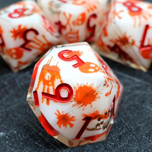 XENOLUX DND Dice Set - Polyhedral Resin Dice Set for Dungeons and Dragons, Macabre Blood Splatter Sharp Edge RPG Dice in Tin Box for Board Games (L6) - color: L6