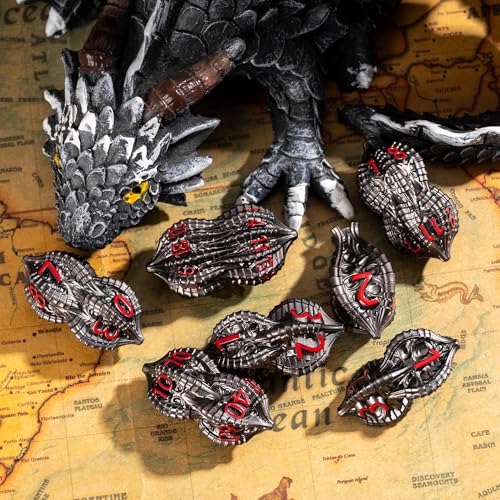 7-Piece Metal Dice Set DND Dice with Dragon Claw Design - Perfect for Dungeons & Dragons RPG Tabletop Role-Playing Games - color: Dragon Claw-black Red