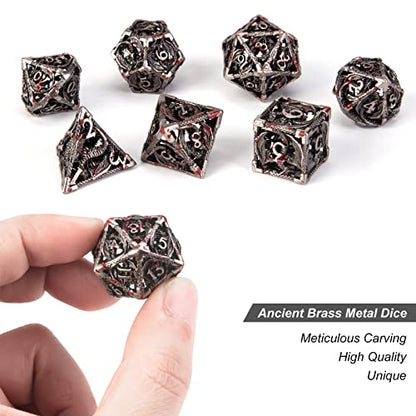 DND Dice Hollow D&D Metal Dice Dungeons and Dragons Dice Set with Gift Box 7 PCs Steampunk Polyhedral Dice Games Set for RPG,MTG,Pathfinder,(Dragon Blood Spattered) - color: Dragon Blood Spattered