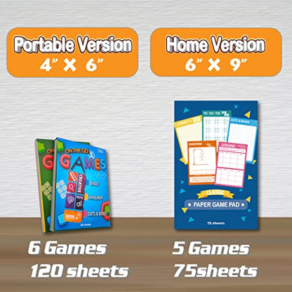 GRANDLMOON 6 Portable Travel Game Activities Notepad On The Go Plane Trip Game 4 x 6-inches (2 Pads and 60 Sheets Each) - size: 6X4
