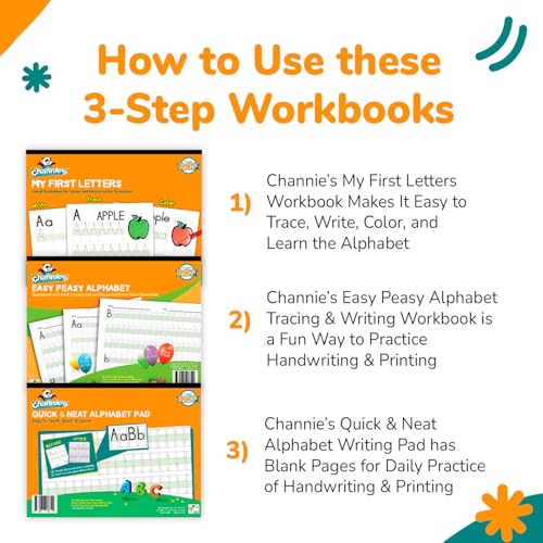 Channie's Beginner's Alphabet & Handwriting Workbooks, 3 Workbooks, Lots Practices with Visual Format, Easier Way to Learn Alphabet Summer School, Ideal for Homeschool Learning Activities - style: Beginner's Alphabet & Handwriting Workbooks
