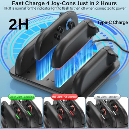 ZRZLMVP Switch 2 JoyCon Charger for Nintendo Switch 2 Joy Con 2 Controller | 4 in 1 Charging Dock for Joy-Con 2 Controllers, 2H Fast Charge Switch 2 Controller Charger Station with LED Indicator - color: BLACK-4 in 1