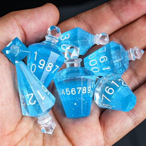 7PCS Potion DND Dice Set,Transparent Sharp Edge Die Set D&D RPG Polyhedral Die,for Dungeons & Dragons, Pathfinder, and TTRPG Roleplaying Games (Blue) - color: Blue