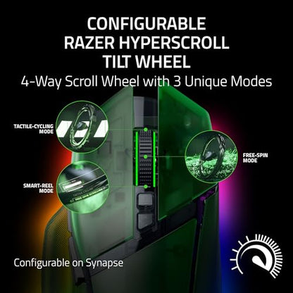 Razer Basilisk V3 Pro 35K Wireless Gaming Mouse, Phantom Green | HyperScroll Tilt Wheel, 35K DPI Optical Sensor Gen 2, 13 Customizable Controls, RGB, Optical Switches Gen 3, 140 Hr Battery - color: Phantom Green