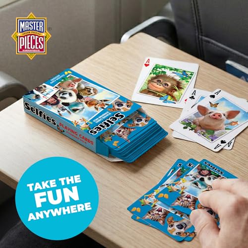 Masterpieces Selfies Playing Cards Set – Cute Playing Card Sets for Adults, Teens, and Kids, Sports Theme, Team Color, 52 Cards & 2 Jokers, Fun Family Game, Ages 3-12 - style: Selfies