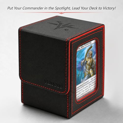 MTG Deck Box for Commander Display,Card Deck Box Fits 100 Double Sleeved Cards, TCG Card Storage Box with 2 Dividers and 1 Toploader (Black＆Red) | Holds 120 Single/100 Double-Sleeved Cards, Fit MTG/PTCG/OPTCG Cards, Strong Magnet, PU Leather, With 2 Divid