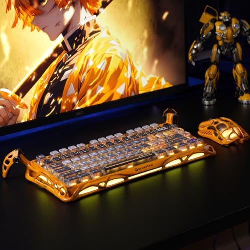 GravaStar Mercury K1 Pro Wireless Gaming Keyboard, Handcrafted Aluminum Alloy Mechanical Keyboard, 75% Layout, Hot-Swappable RGB Custom Keyboard with Linear Switches 【Battle-Worn Yellow】 - color: Battle-Worn Yellow