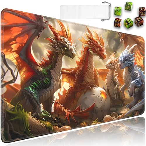 for MTG Playmat + Drawstring Travel Pouch + 6 Dice Counter, for Tabletop Trading Card Game Playmats or Mouse Pad, Anti-Slip Rubber 24 x 14 in, Cute Dragon Baby for TCG Playmat (No with Zone) - color: JV-Playmat-6-1-E127
