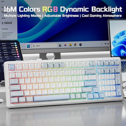 AULA F99 Wireless Silent Mechanical Keyboard, Triple-Mode 2.4GHz/BT5.0/USB-C, Pre-lubed Linear Switches,Hot Swappable Custom Keyboard, Gasket Mounted RGB Backlit, Gaming Keyboards for PC/Laptop/Tablet - color: White Blue Grey