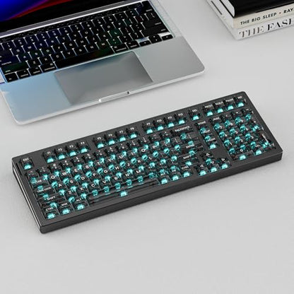 kutethy KY98 Wireless Mechanical Keyboard with Transparent Keycaps,Full Aluminum CNC,Hot-swappable,Pre-lubed Clicky Switches,Gasket Structure,RGB Backlit,BT5.0/2.4G/USB-C Wired (Black) - color: Black