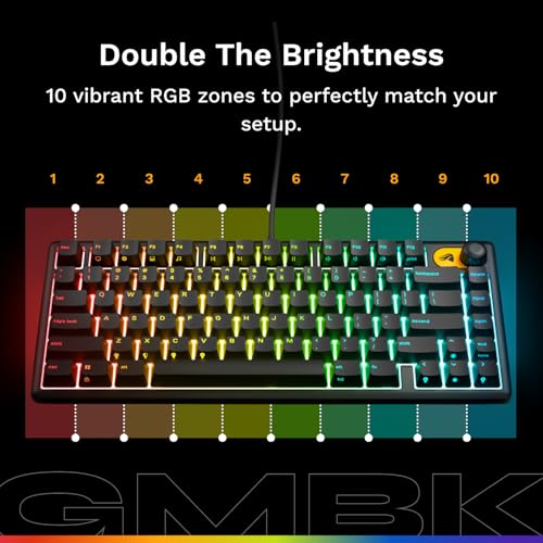 GLORIOUS Gaming Keyboard GMBK 75% - Swappable MX Compatible keycaps, Detachable USB Cable, IP57 Water and dust Resistant, 10 Zone RGB Lighting, Quiet switches - 321x137x41 mm - English QWERTY Layout - color: Black, size: GMBK Prebuilt (75%)