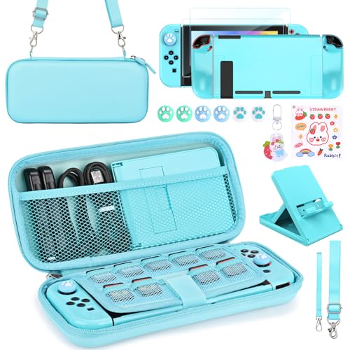 Younik Switch Accessories Bundle, 17 in 1 Blue Switch Accessories Kit for Girls Include Switch Carrying Case, Adjustable Stand, Protective Case for Switch Console & J-Con(Blue) - color: Blue, size: For Switch(2017)
