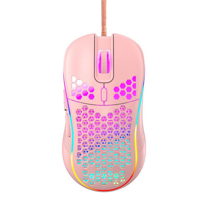 Honeycomb Wired Gaming Mouse, 65g Ultra Lightweight Ergonomic Computer Mouse with RGB Breathing Light, 7200 DPI Max, Widened Side Buttons for PC Mac Laptop Gamers, Esports & Home Office (Pink) - color: Pink