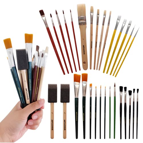 Artlicious Paint Brushes - Acrylic Paint Set and Detail Paint Brushes for Kids - Use with Craft, Watercolor, Oil, Gouache Paints, Face Art, Washable Paints, Miniature Detailing and Rock Painting - style: 30 Pack