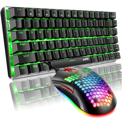 Gaming Keyboard and Mouse and Mouse Pad,Wired Green Backlit Mechanical Keyboard,Superlight RGB Gaming Mouse,12000DPI Optical Sensor,6 Programmable Buttons Mice for PC Gamers - color: Green Backlit