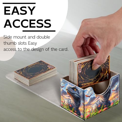 Trading Card Storage Box, Holds 100+ for MTG Cards, Premium PU Leather with Magnetic Closure, Blooming Flower Field Dinosaur Durable Deck Box for Magic the Gathering, Trading Card Games - color: Blooming Flower Field Dinosaur