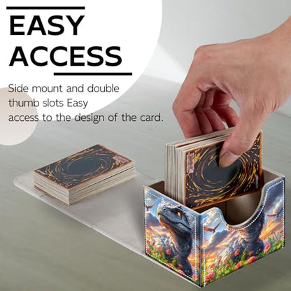 Trading Card Storage Box, Holds 100+ for MTG Cards, Premium PU Leather with Magnetic Closure, Blooming Flower Field Dinosaur Durable Deck Box for Magic the Gathering, Trading Card Games - color: Blooming Flower Field Dinosaur
