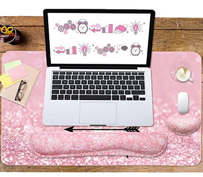 Large Mouse Pad and Keyboard Wrist Rest, Desk Pad for Keyboard and Mouse, 4-in-1 Large Gaming Mouse Pad with Wrist Support, Desk Mat for Home Office Study Game-Pink Stay Positive - color: Pink Stay Positive