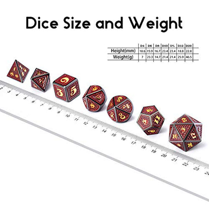 DNDND Metal Dungeons and Dragons Dice Set, 7 PCS Dragon Scale Metallic D&D Die with Gift Metal Tin for DND Game (Red with Black Edge) - color: Red With Black Edge