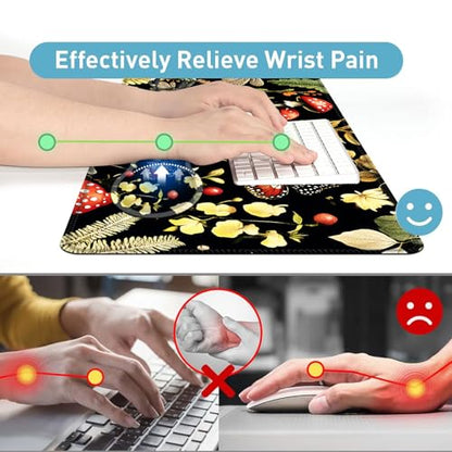 Large Mouse Pad and Keyboard Wrist Rest, Desk Pad for Keyboard and Mouse, 4-in-1 Large Gaming Mouse Pad with Wrist Support, Desk Mat for Home Office Study Game,Mushroom Butterfly Flower - color: Mushroom Butterfly Flower