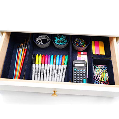 Welaxy 8pc office desk drawer organizer tray felt Storage bins Shallow Navy - color: Navy