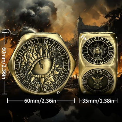 ZHOORQI 8-in-1 DND Dice Set – Metal Spinner Dice with Dual D20, 3D Monster Engravings & Smooth Spinning – Perfect for TTRPG, D and D Dungeons and Dragons Gifts (Bronze) - color: Bronze